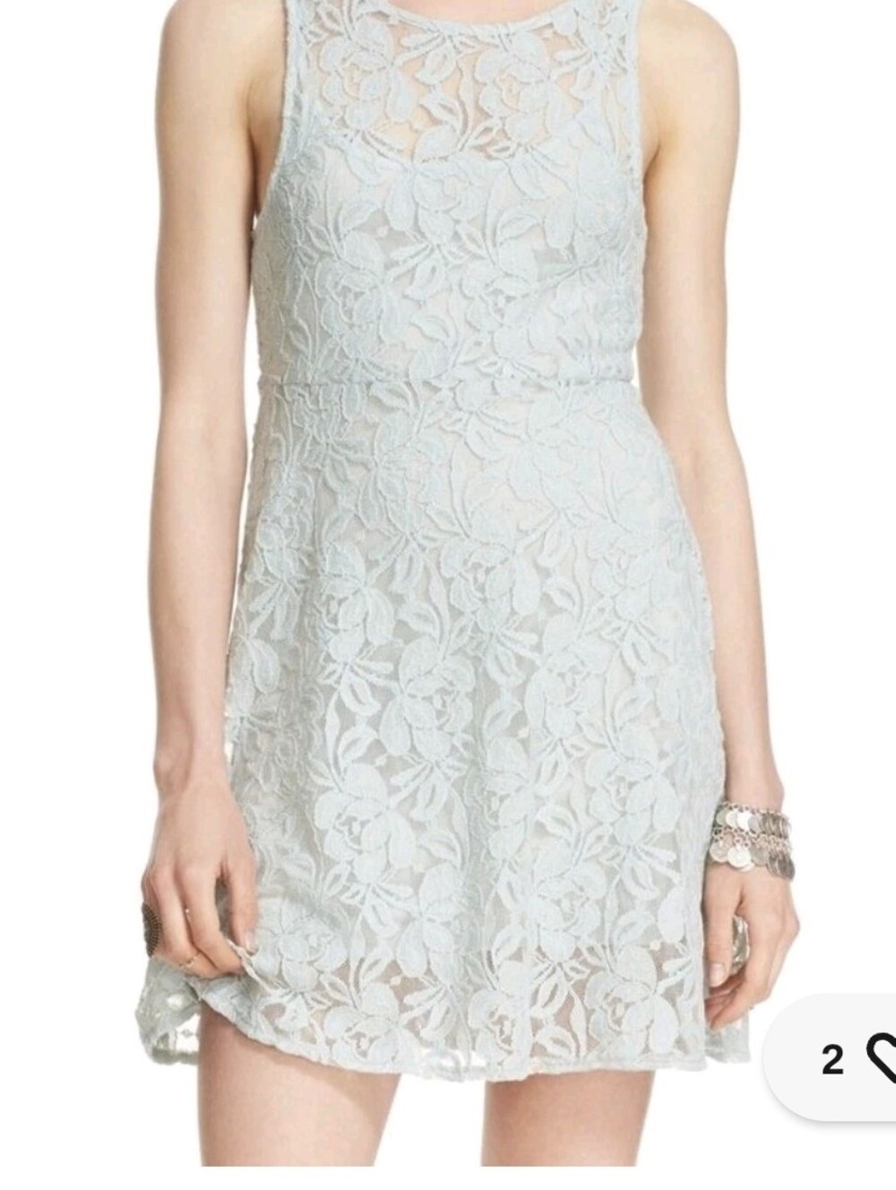 Free People Pale Blue Floral Lace Sleeveless Mini Dress Size L